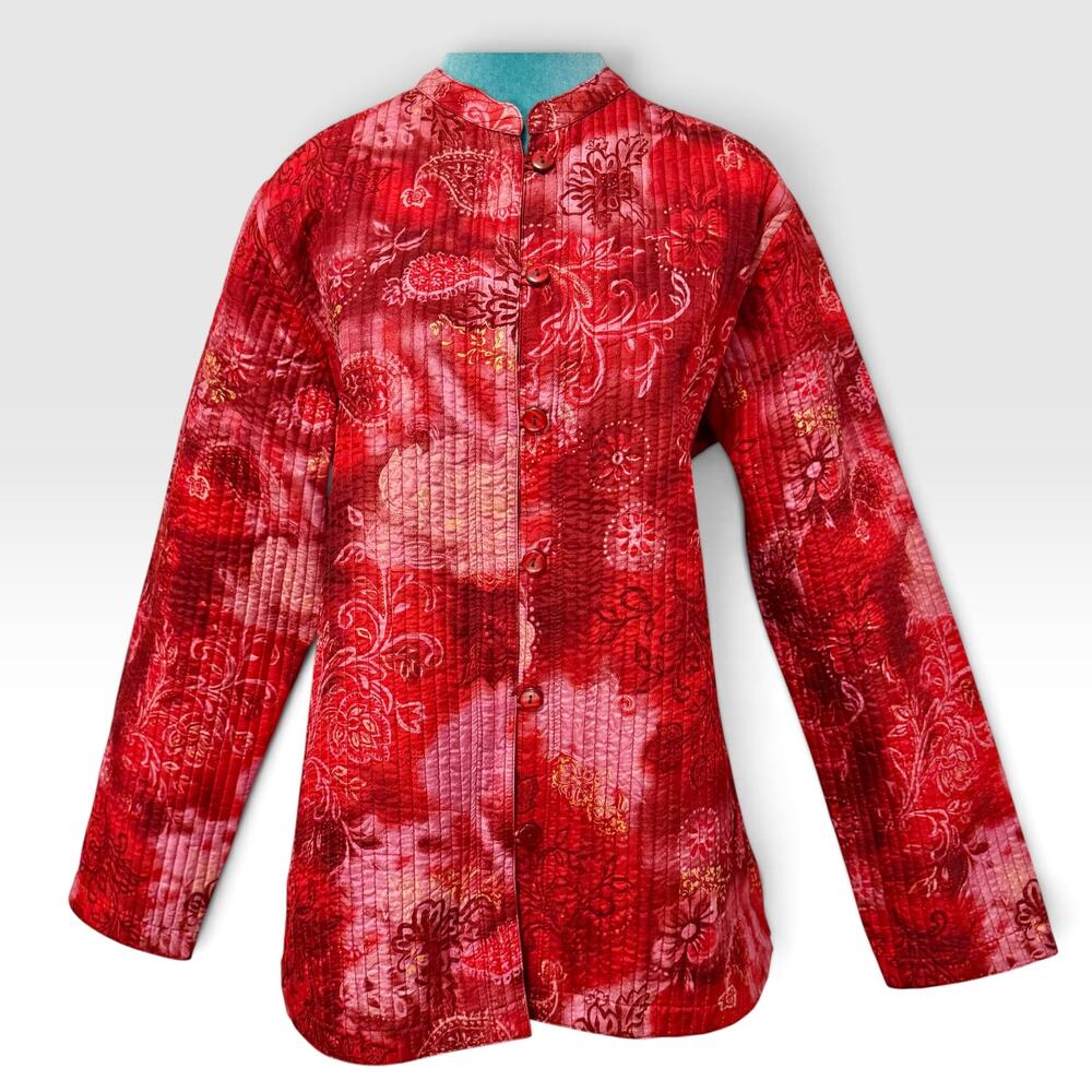 Vintage Coldwater Creek 100% Silk Red Paisley Quilted Jacket, Size M